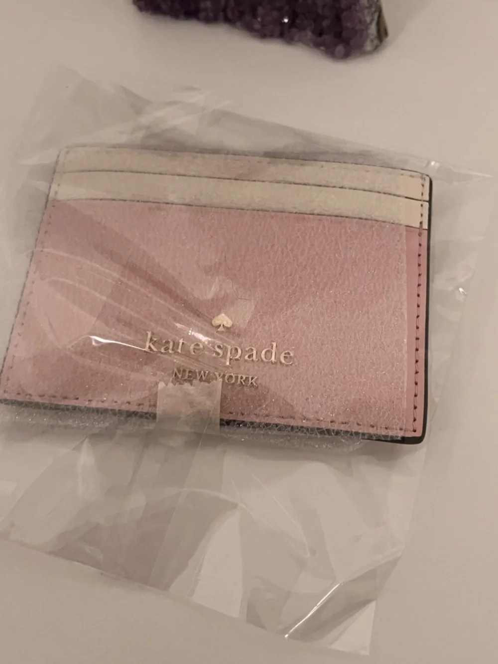 kate spade New York Pink & Cream Saffiano Card Holder